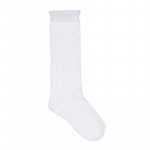 Long white perforated socks_7890