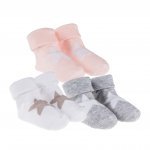 Ensemble de 3 Paires de Chaussettes Blanches, Grises et Roses avec Étoile_5823