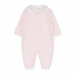 Pink knitted front opening babygro with collar_7542