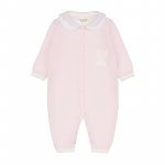 Pink knitted front opening babygro with collar_7542