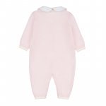 Pink knitted front opening babygro with collar_7543