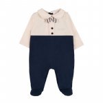 Two-tone babygro with striped bow tie_12403