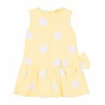Yellow Polka Dotted Dress with Flounce_4676